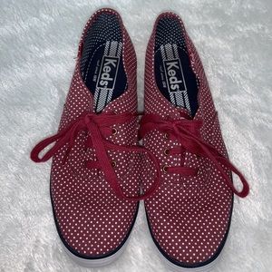 🌷KEDS Burgundy And White Polka Dots Sneakers Size 8
